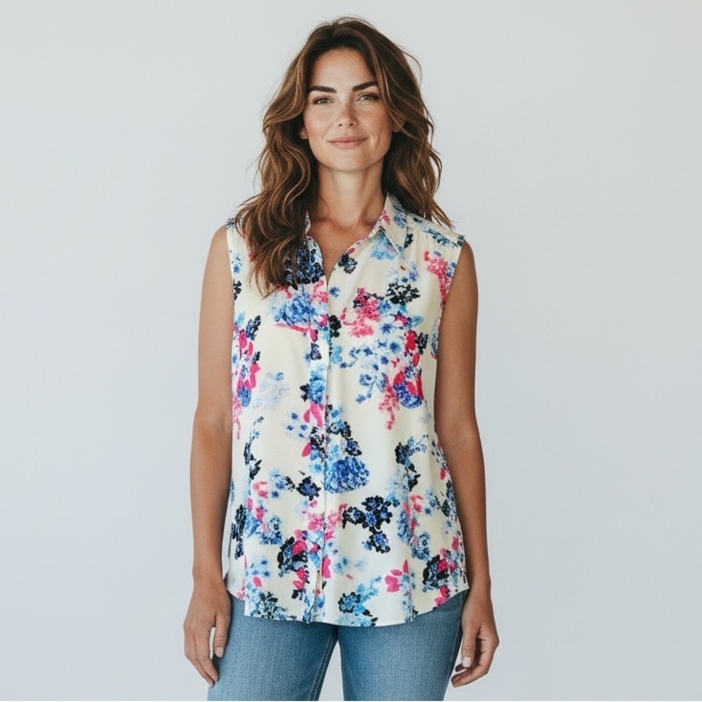 Elle ladies sleeveless NWOT floral blouse size large wrinkle free